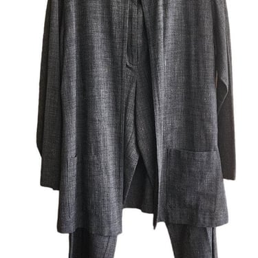 Vintage Eileen Fisher Jacket Pants Set Linen Blend Gray Large 