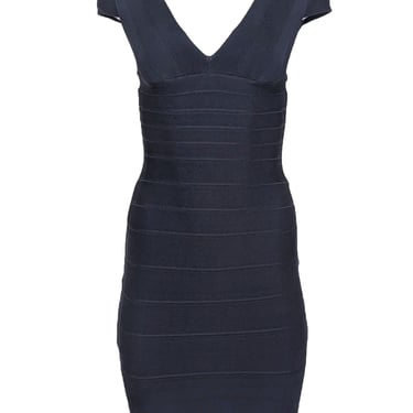 Herve Leger - Navy Bandage Cap Sleeve Bodycon Dress Sz XS