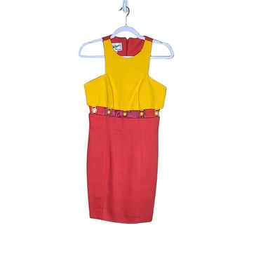 Vintage 90’s Linda Segal Women’s Cocktail Dress Orange Yellow Midriff Dress Daisy size 4 