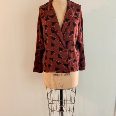Anne Klein vintage 1980s damask silk shawl collar blouse-size 8 