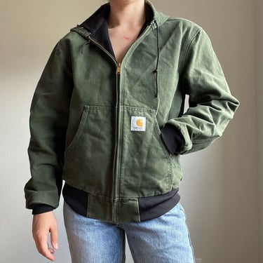 Vintage Carhartt JR104 Olive Green Santa Fe Detroit Denim Chore Jacket Size M 