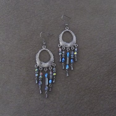 Crystal chandelier iridescent and gunmetal earrings 