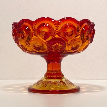 L.E. Smith Amberina Moon & Stars Pedestal Candle Holder Bowl - UV Glow 