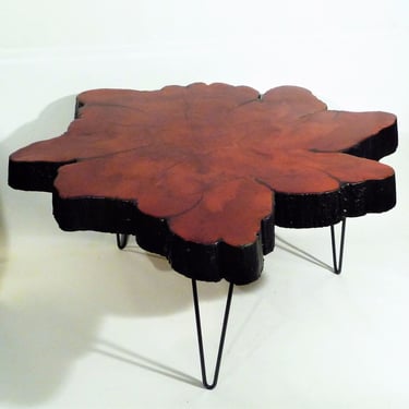 Mid Century Modern Modernist Redwood Free Live Edge Hairpin Coffee Table 