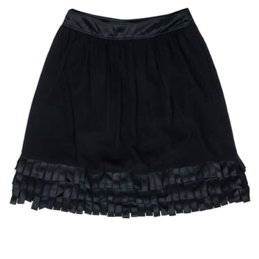 Burberry - Black Silk Skirt w/ Chunky Fringe Hem Sz 4