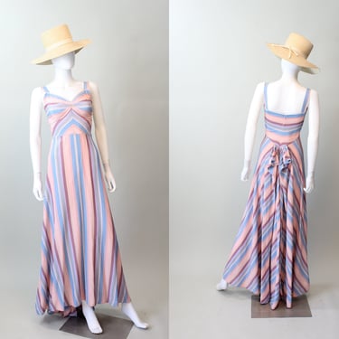1940s MITERED STRIPES summer dress gown xxs   | new spring 
