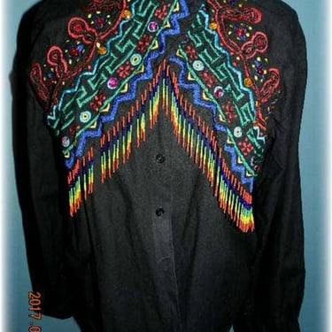 Retro 1990’s Western Boho Hippy Southwestern “Tillman” Beaded Shirt 