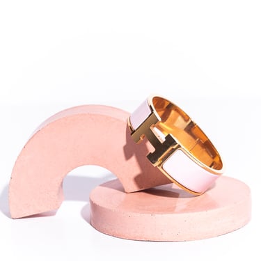 HERMES Gold and Pink Enamel Clic Clac H Bracelet