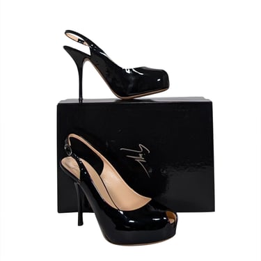 Giuseppe Zanotti - Black Patent Leather Peep Toe Slingback Heels Sz 8