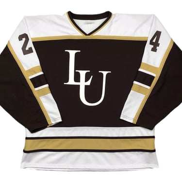 Vintage 90s Lehigh University Hockey Team #24 Player Worn Made in Canada ACHA Home Jersey Size XL 