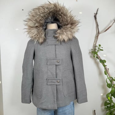 Gray Winter Coat - Fur-Lined Hood, Toggle Buttons, Large Pockets, Warm Coat, Size XS | Vintage Winter Coat | Gifts For Her | Gifts | 