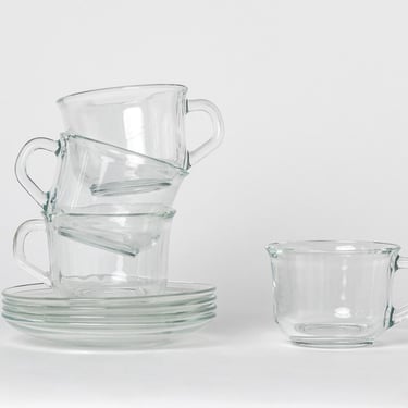 Glass Cup and Saucer - Set of 4 