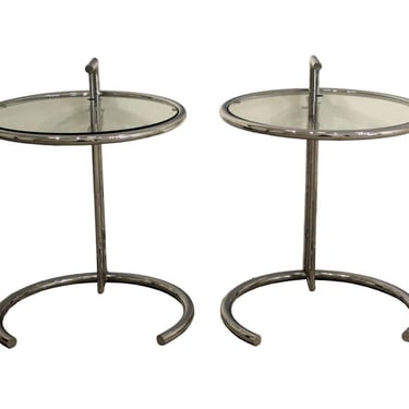Mid Century Modern Pair of Eileen Gray Style Adjustable Side End Chrome Tables 