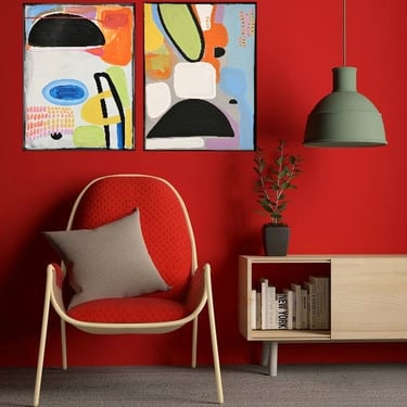 Black/white/blue/grey/red Boss Lady 18x24 Canvas Painting Abstract  Minimalist Art Modern Original Contemporary Artwork by Artbydinad 