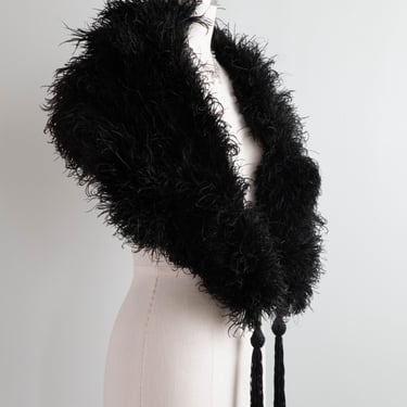 Rare 1920's Black Ostrich Feather Wrap With Tassels