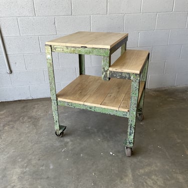 Green Industrial Cart, Maple and Steel