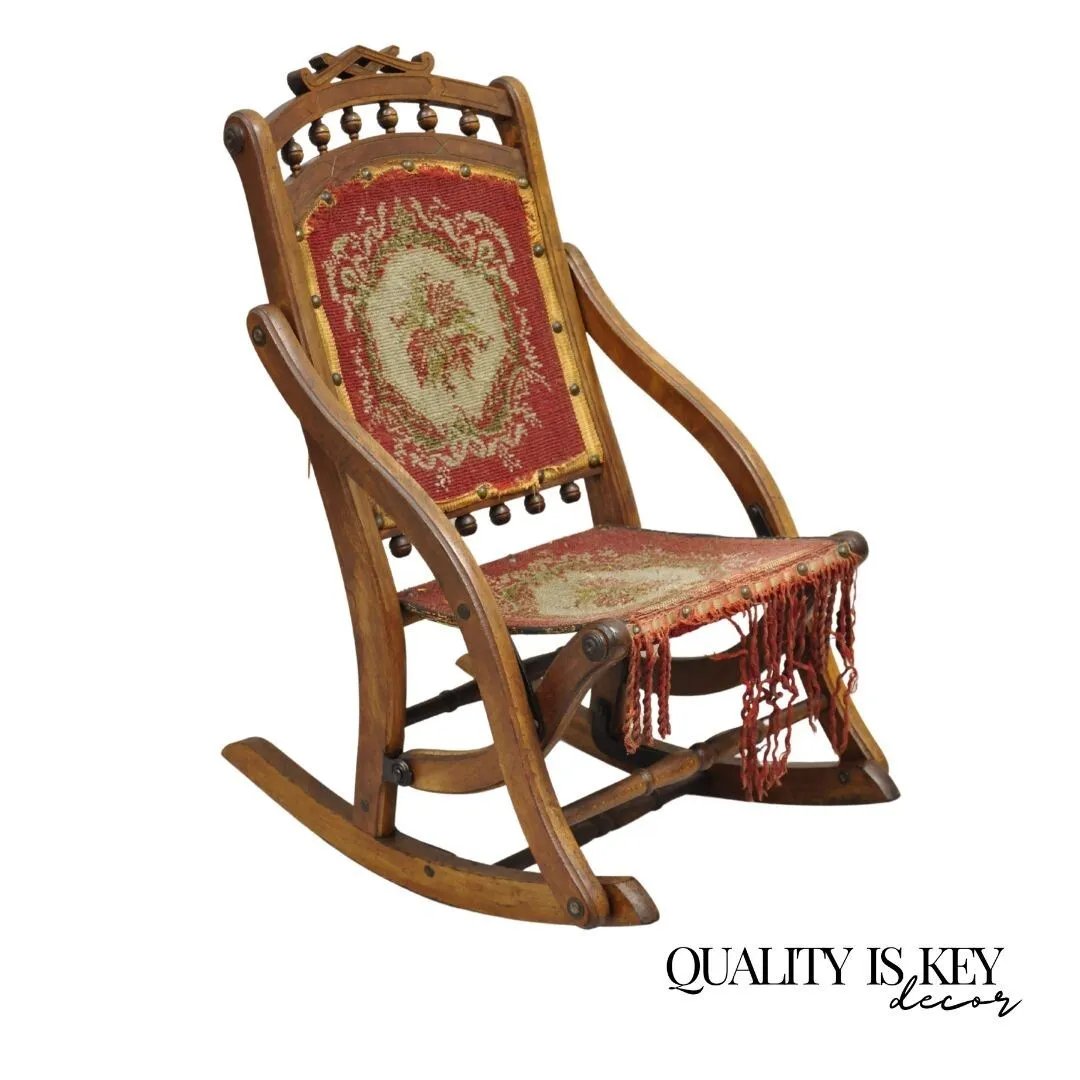 Antique Eastlake Victorian Walnut Small Child's Folding Rocker Rocking ...