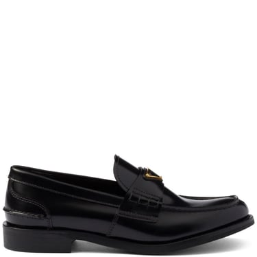 Prada Women Brushed Leather Loafers With Leather Band