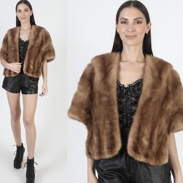 Vintage Cropped Mink Stole, Real 60s Fur Shrug, Wedding Ceremony Bolero 