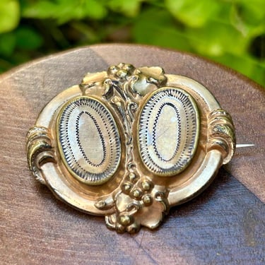 Vintage Victorian Era Gold Filled Brooch Double Frame Floral Ornate 1890s-1900s 