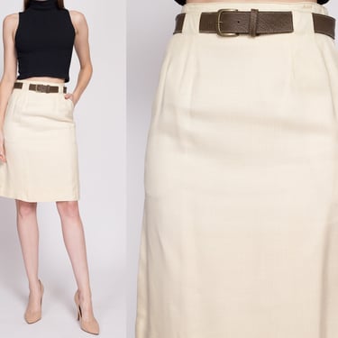 70s 80s Evan Picone Belted Skirt Extra Small, 24.5" | Vintage Cream Secretary A Line Mini Skirt 