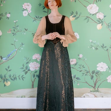 RARE 1970s English designer Marion Donaldson renaissance silk velvet dress 