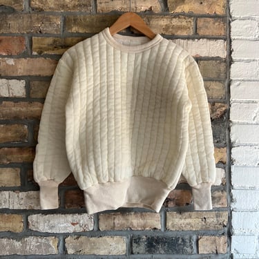 Vintage Ribbed Nylon White Sweatshirt, Thermal 