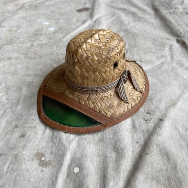 Vintage 1930s Salesman Sample Straw Fedora with Green Visor 