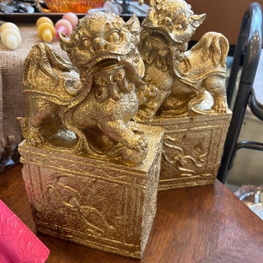 Gold Foo Dog Statues - a Pair 