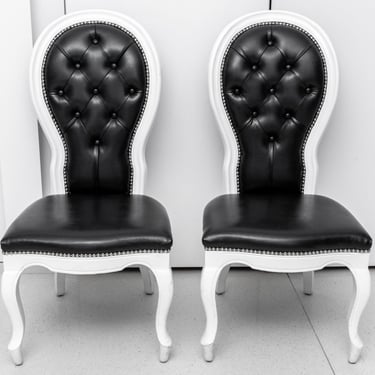 Baroque Revival Black &amp; White Side Chairs, Pair