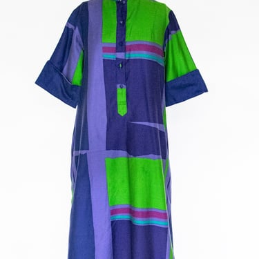 1980s Catherine Ogust Dress Color Block Cotton S 