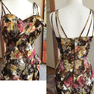 Sexy 1950's "Alex of Miami" Hourglass  Cocktail Party Dress with lurex brocade fabric!   Size --  Small 