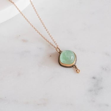 Ananda Khalsa | Blue/Green Tourmaline Diamond Drop Necklace, 22k Bezel, 14k Chain