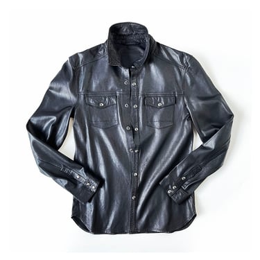 ALL SAINTS BLACK LEATHER UNLINED OVER SHIRT