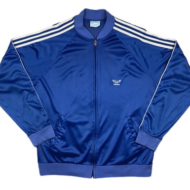 Vintage 80s Adidas ATP Keyrolan 3 Stripe Made in USA Trefoil Royal Blue Track Jacket Size Large/XL 