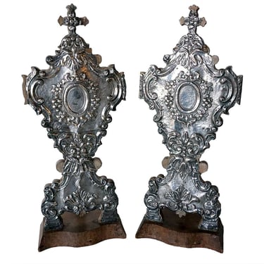 Large Pair of Indo-Portuguese Silver Mounted Reliquaries 