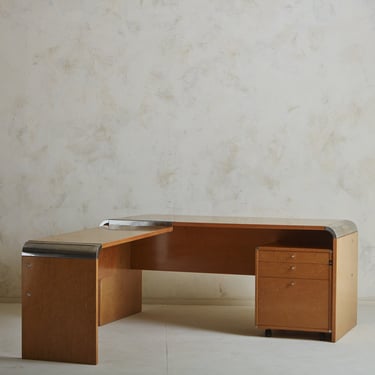 Maple + Aluminum Desk by Giovanni Offredi for Saporiti, Italy 1970s