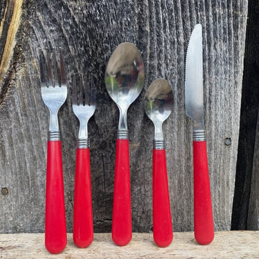 Red Vintage Utensil Set - Red Utensil Set - Red Vintage Utensils - Vintage Utensils - Utensil Set - Set of Utensils - Red Forks - Red Spoons 