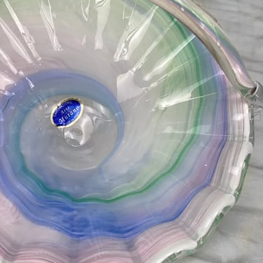 Vintage Italian Murano Blown Art Glass Ruffled Handle Candy Bowl
