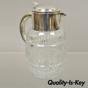 DRGM Germany Cut Crystal Silver Plated Decanter Water Pitcher with Ice Tube