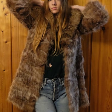 Vintage Fur Coat  / Midi Length Coyote Fur Coat / Penny Lane Princess Coat / Rockstar Large Lapel Collar Coat 