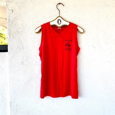 Vintage 80s 90s Rough Riders PE Staff Bruno Mars School Red Tank Top // V Neck Cowboy School Tshirt 