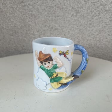 Vintage Kitsch Small Ceramic Mug Peter Pan 3D By J. S. N. Y. Made in Taiwan. 