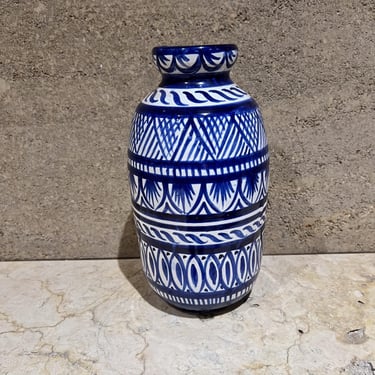 1970s Italian Vietri Art Vase Campagna Blue Handcrafted Pottery 