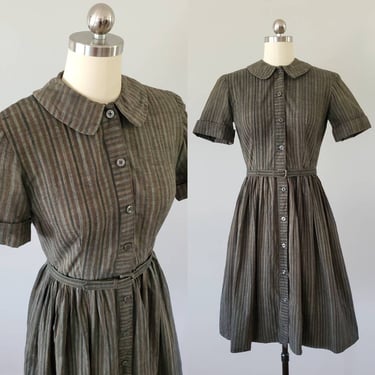 1950s Cotton Day Dress with Matching Belt 50's Dresses 50s Women's Vintage Size Small 