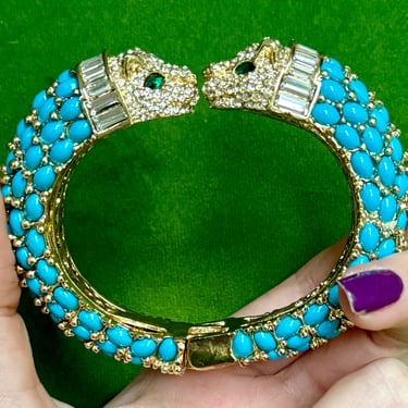 Dark Blue Turquoise Double Headed Panther Bracelet