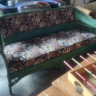 Green Wicker Couch w Billiard Pattern