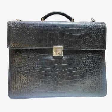 Vintage Jack Georges American Alligator Briefcase - Handmade in USA - Black - Nickel Hardware 