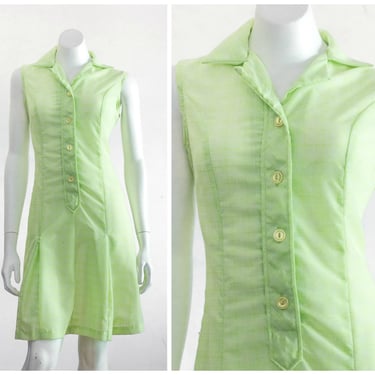 Vintage 1960s Lime Green Sleeveless Plaid Dress 