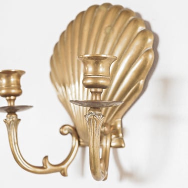 vintage french solid brass seashell candle sconce